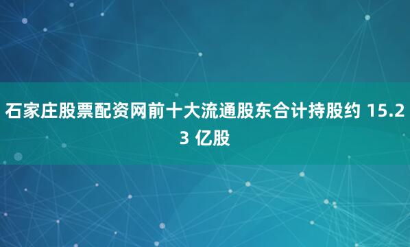 石家庄股票配资网前十大流通股东合计持股约 15.23 亿股